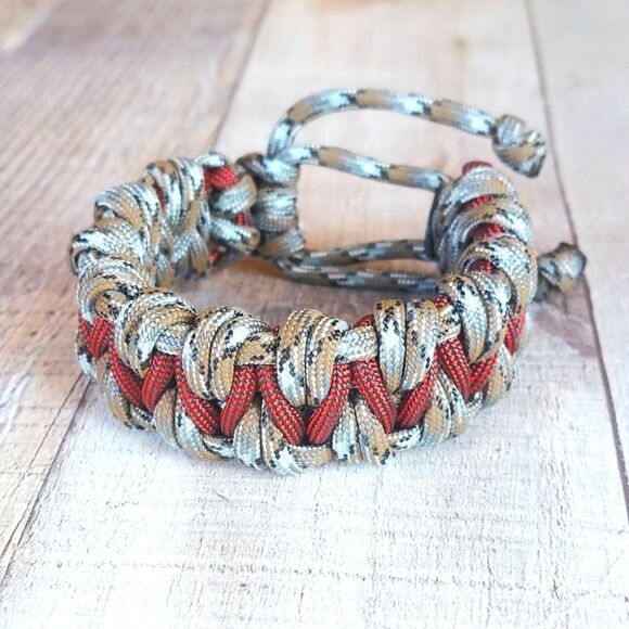 handmade Other - Handmade Paracord Bracelet Adjustable Unisex Woodland Camo Red Brown
